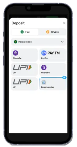 Screenshot of the payment page in the 1win mobile app in India